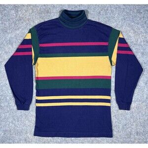 Vintage Striped Turtleneck Shirt Women’s M Color Block Long Sleeve Rugby Preppy